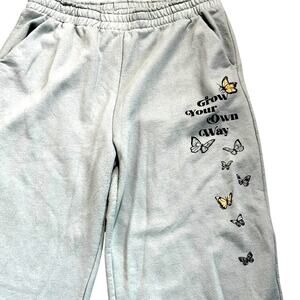 WEEKEND SOUL Women's XL Green "Grow Your Own Way" Butterflies Sweat Pants Lounge